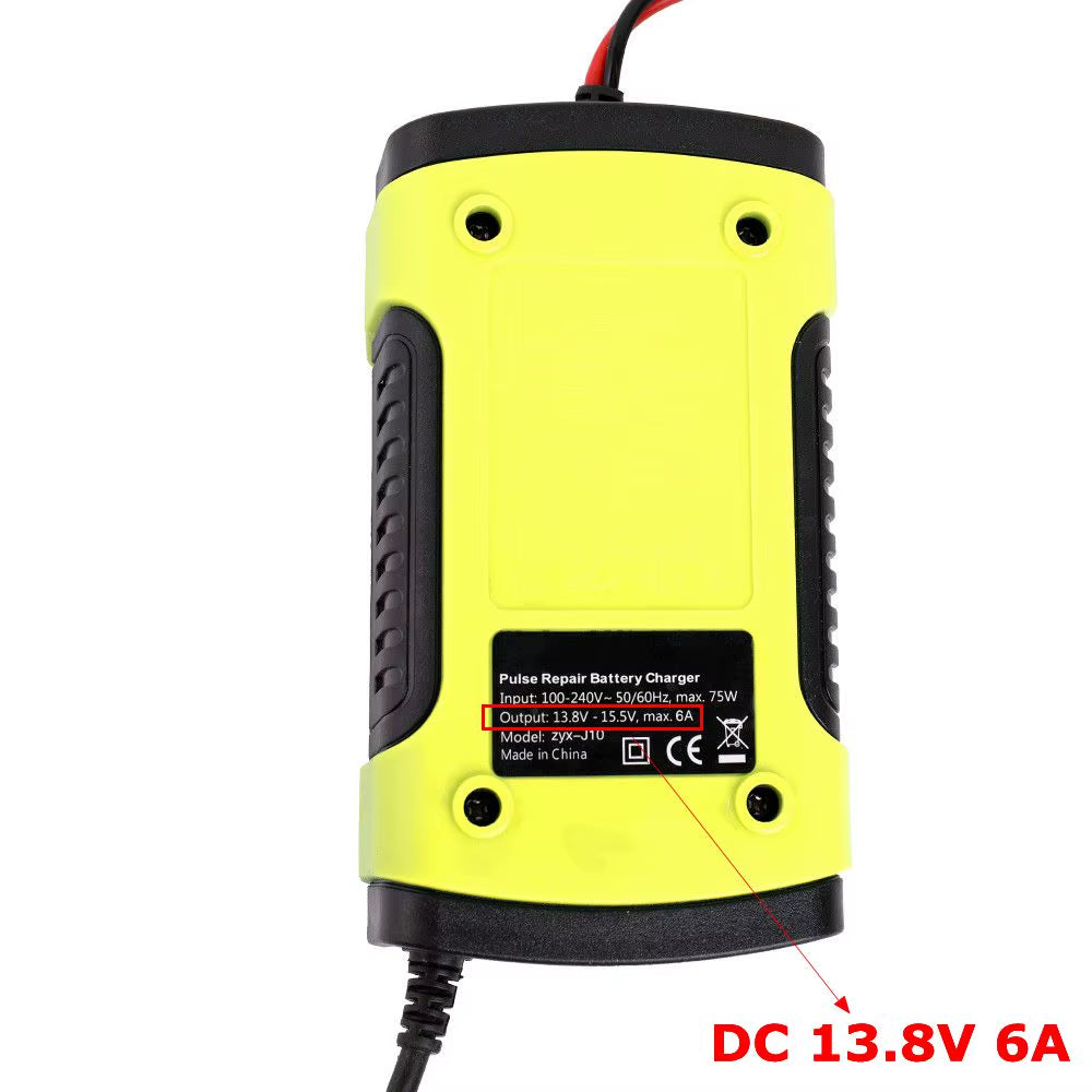 12V 6A Intelligent Car Battery Charger for AGM Lead Acid Dry Wet Gel Battery 75AH 90AH 100AH Smart Power Charge DC 6A 13.8V