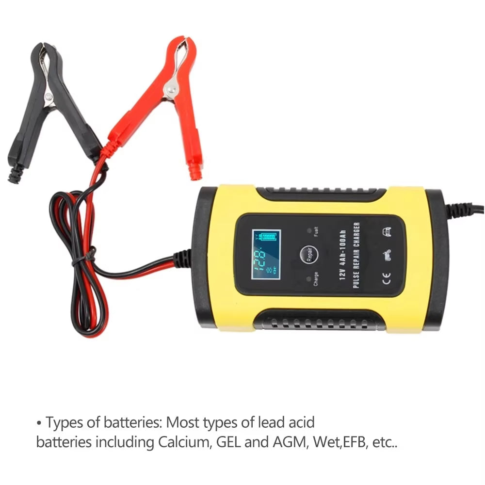 12V 6A Intelligent Car Battery Charger for AGM Lead Acid Dry Wet Gel Battery 75AH 90AH 100AH Smart Power Charge DC 6A 13.8V