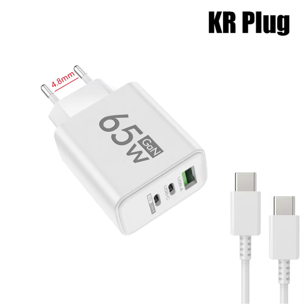 3 Ports Quick Charge USB Charger PD Type C Fast Charging Adapter Wall EU US KR Plug Charger for Iphone 16 Xiaomi Samsung Huawei