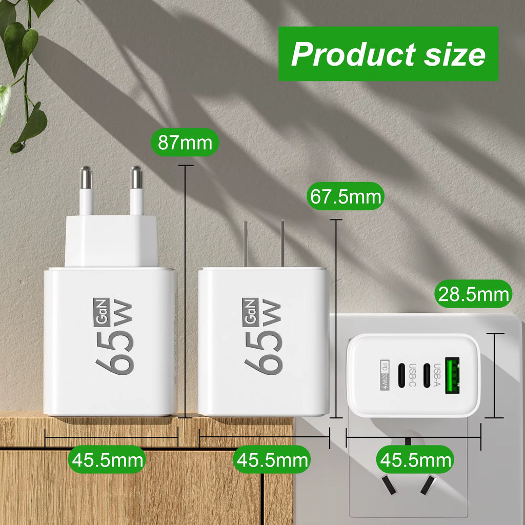 3 Ports Quick Charge USB Charger PD Type C Fast Charging Adapter Wall EU US KR Plug Charger for Iphone 16 Xiaomi Samsung Huawei